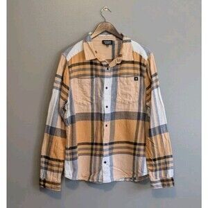 Known Supply Mens Medium M Orange Plaid Organic Cotton Flannel Shirt Button Up